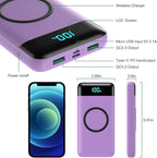 Wireless Portable Charger 30,800mAh,15W Wireless Charging USB C Power Bank,25W PD QC 4.0 Fast Charging 4 Outputs Travel Essentials Battery Pack Compatible with iPhone 17/16/15/14,Galaxy,Android-Purple