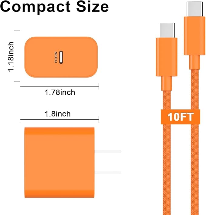 iPhone 17 16 15 Fast Charger,[MFi Certified] 2Pack 40W USB C Wall Charger Block with 10FT USB C to USB C Charging Data Sync Woven Cable for iPhone 17/17Air/17Pro Max/16 Pro Max/16Pro/16/15ProMax/15Pro