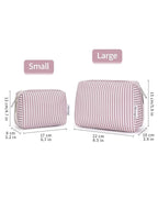 Narwey Small Striped Makeup Bag for Purse Mini Cosmetic Bag Travel Makeup Pouch Zipper Pouch Cute Make up Bags with Compartments for Women Girls (Dusty Rose Stripe, Small)