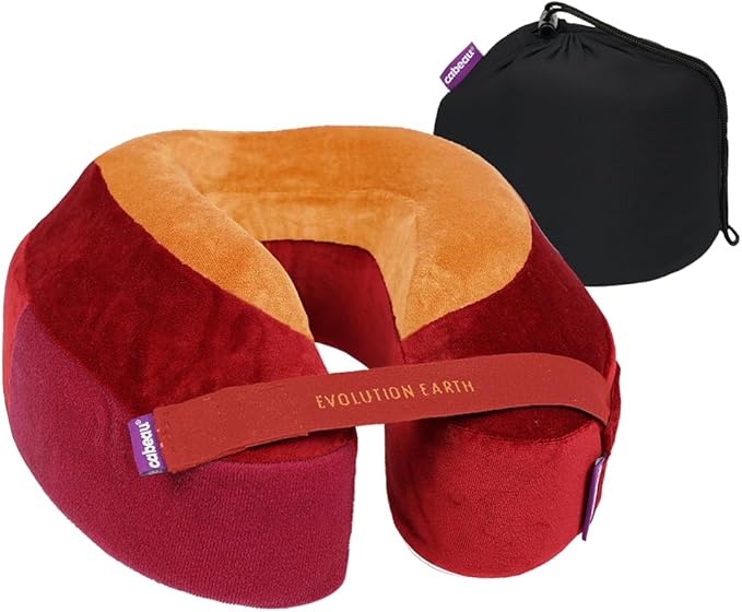 Cabeau Softest Neck Pillow for Travel – Evolution Earth Deluxe – 360° Head, Neck and Chin Support for Sleeping – Sustainable Memory Foam - Removable, Washable Cover with Compact Carrying Case (Fire)