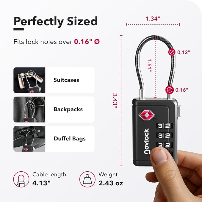 Luggage Locks TSA Approved with Inspection Indicator and Resettable 4-Digit, Easy-to-Read Combination, TSA Locks for Luggage, Suitcases, Backpacks & Travel Bags, Black, 6-Pack