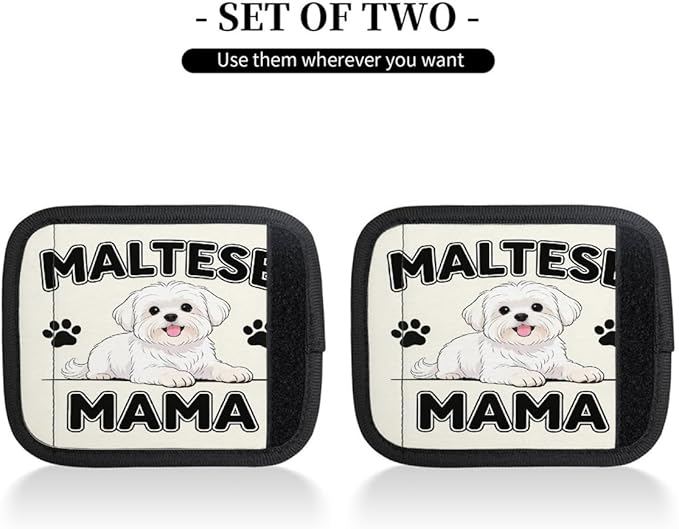 2 Pack Luggage Handle Wrap with Travel Tags - Non-Slip Protective Cover Soft Handle Grips Covers for Suitcase(Maltese Mama)