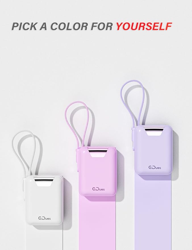 M1 Mini Portable Charger, 10000mAh Ultra-Compact Power Bank, 22.5W PD Fast Charging, Tpye-C Built-in Cable, Small External Battery Pack for iPhone, Samsung, Android iPad (White)