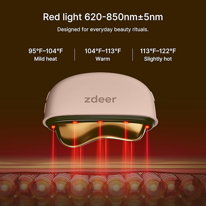 ZDEER GS5 Electric Heated Gua Sha Facial Sculpting Tool with Vibration, LED Red Light Therapy Face & Neck Massager, Skin Firming Device, Premium Gift for Women Mom, Includes 2 10ml Massage Oil, Pink
