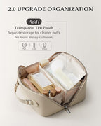 EACHY Travel Makeup Bag, Large Capacity Cosmetic Bag for Women, Waterproof PU Leather, Flat Open Portable Toiletry Bag for Skincare, Brushes & Travel Essentials
