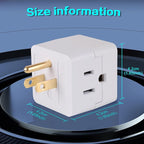 3 Outlet Wall Adapter UL Listed 3 Outlet Power Cube Tap, 3-Prong Outlet Splitter, Multi Plug Outlet Grounded Indoor, 3 Way Plug Adapter, Outlet Extender for Home or Travel (White, 1 Pack)