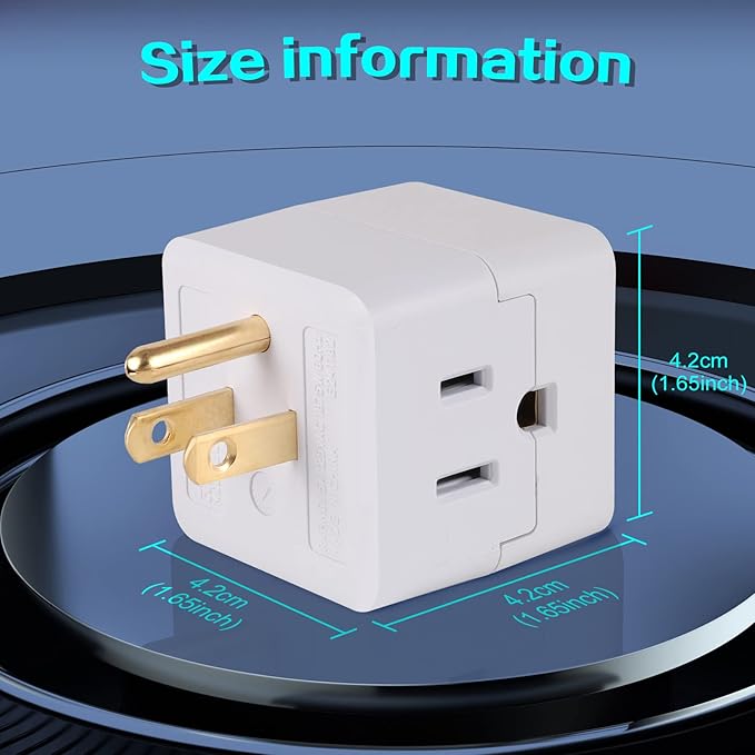 3 Outlet Wall Adapter UL Listed 3 Outlet Power Cube Tap, 3-Prong Outlet Splitter, Multi Plug Outlet Grounded Indoor, 3 Way Plug Adapter, Outlet Extender for Home or Travel (White, 3 Pack)