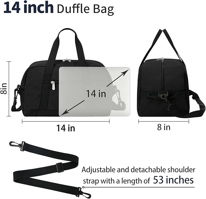 Apenze Small Gym Bag 14 inch lightweight Carry On Mini Duffel Bag for Travel Sport - Black