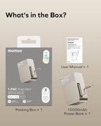 MOMAX 10000mAh Portable Charger Power Bank with Retractable Cable, 45W Fast Charging Battery Pack 2 USB-C+A Ports,LED Power Display, Flight Friendly Powerbank for iPhone 17/16/15 Series(Gold)