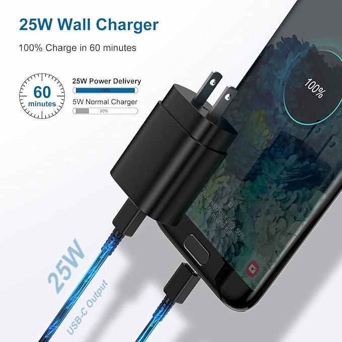 Type C Charger, 2Pack 25W PD USBC Wall Charger Super Fast Charging Block & 6ft Android Phone Cable Cord for Samsung Galaxy S26 S25 S24 S23 S22 S21 S20 (Plus/Ultra)/Note 20 10 9 8/ S10 S9 S8 Galaxy Tab