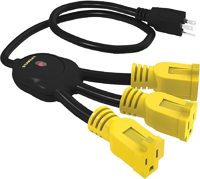 STANLEY 31497 PowerSquid Mini 3-Outlet Flexible Multiplier, LED Power Status Indicator, 18" Cord