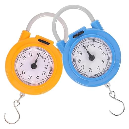 2pcs Portable Hanging Luggage Scale with Hook, High Precision Small Electronic Handheld Travel Bag Weight Scale for Suitcase, Yellow and Blue
