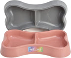 Set of 2 Lightweight Small Dog Puppy Cat Food and Water Bowls 6 oz Double Pink Plastic Portable Outdoor Travel Dish (Pink and Gray Set)