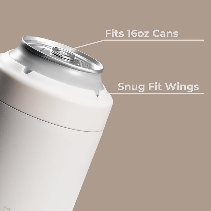 HydroJug Standard Can Cooler - 2-in-1 Insulated Can Cooler Cup - Stainless Steel Can Holder with Non-Slip Rubber Base - Screw-Top Lid - Dishwasher Safe - 16oz, Linen