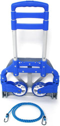 Folding Hand Truck, Dolly Cart with Wheels Foldable, Lightweight Aluminum Luggage Cart Portable Collapsible Trolly for Utility Cart, Hand Trucks for Moving Travel Shopping Airport Office Blue