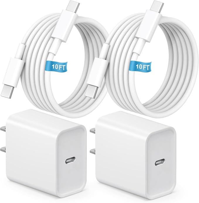 iPhone 17 16 15 Charger Fast Charging, [ETL Safety Certified] 2 Pack 10FT USB C Charger Cable with 20W Type C Fast Charging Block for iPhone 17/17 Pro/17 Pro Max/16/16 Pro/16 Pro max/16 Plus/15（White）