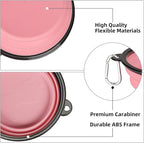 Kytely Large Collapsible Dog Bowls 2 Pack, 34oz Foldable Dog Travel Bowl, Portable Pet Water Food Bowl with Clasp, Pet Cat Feeding Cup Dish for Traveling, Walking, Hiking (Pink+Grey)
