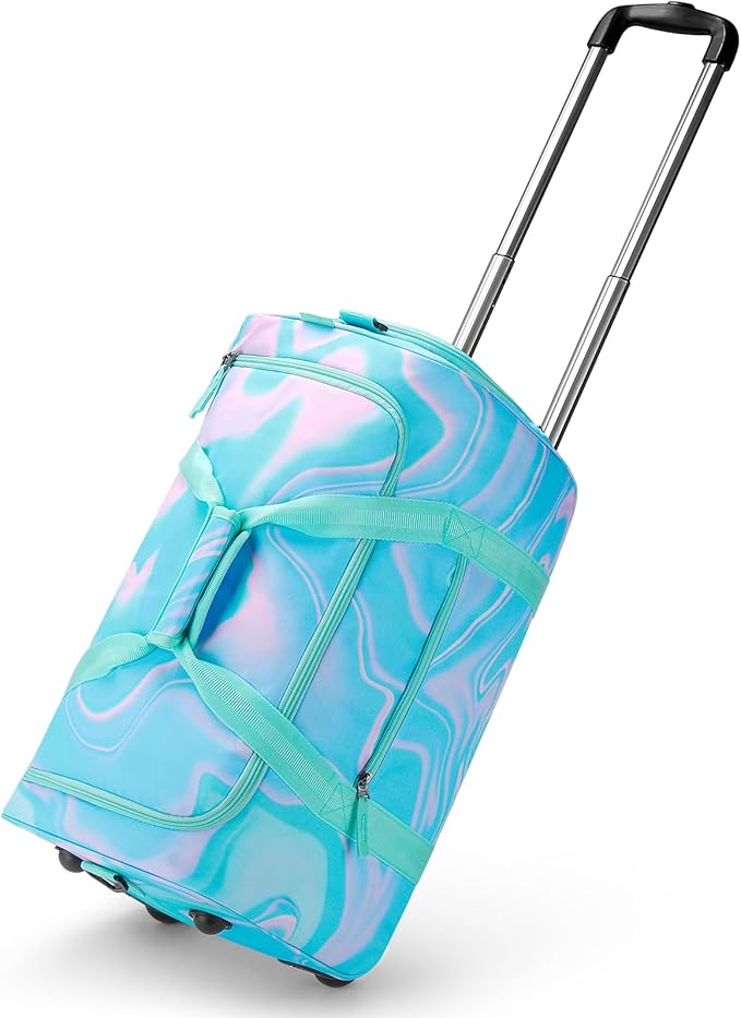 Choco Mocha Girls Suitcase with Wheels, Kids Rolling Duffle Bag Luggage for Travel 22inch, Teal