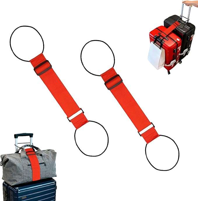 Luggage Straps for Suitcases，Multi-Use Strong Adjustable Luggage Connector Straps, Durable, Waterproof, Bungee Straps，Travel Suitcase Essential Travel Essentials (red 2PCS)