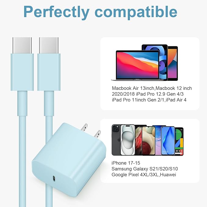 iPhone 17 16 15 Charger Fast Charging 3 Pack USB C Charger Block Type C Chargers 6FT Cord Wall Chargers Compatible with iPhone Air/17/17 Plus/17 Pro/17 Pro Max/16/16 Plus/16 Pro/16 Pro(Blue)