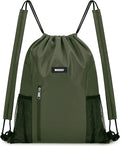 WANDF Drawstring Backpack with Shoulder Pad Sports Gym Backpack with Mesh Pocket String Bag for Women Men(Dark green)