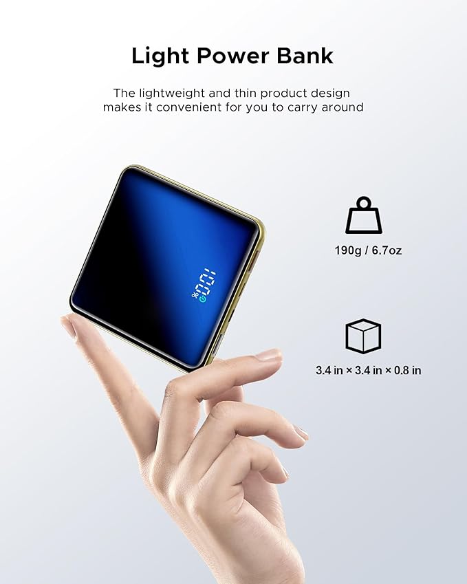 10000mAh Portable Charger, Built-in Cable Power Bank, 22.5W Fast Charging Power Supply, smart LED Display, Compact External Battery, Suitable for iPhone, Samsung, Tablet Computers