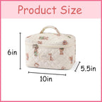 uekeboag Large Travel Quilted Makeup Bag for Women, Floral Cotton Cosmetic Bag, Coquette Aesthetic Floral Toiletry Organizer Bag