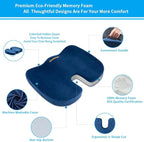 SAIREIDER Chair Cushions for Office, Memory Foam Coccyx Cushion Pads for Tailbone Pain, Car Seat Cushion, Sciatica Relief Pillow, Correct Sitting Posture (Navy Blue)