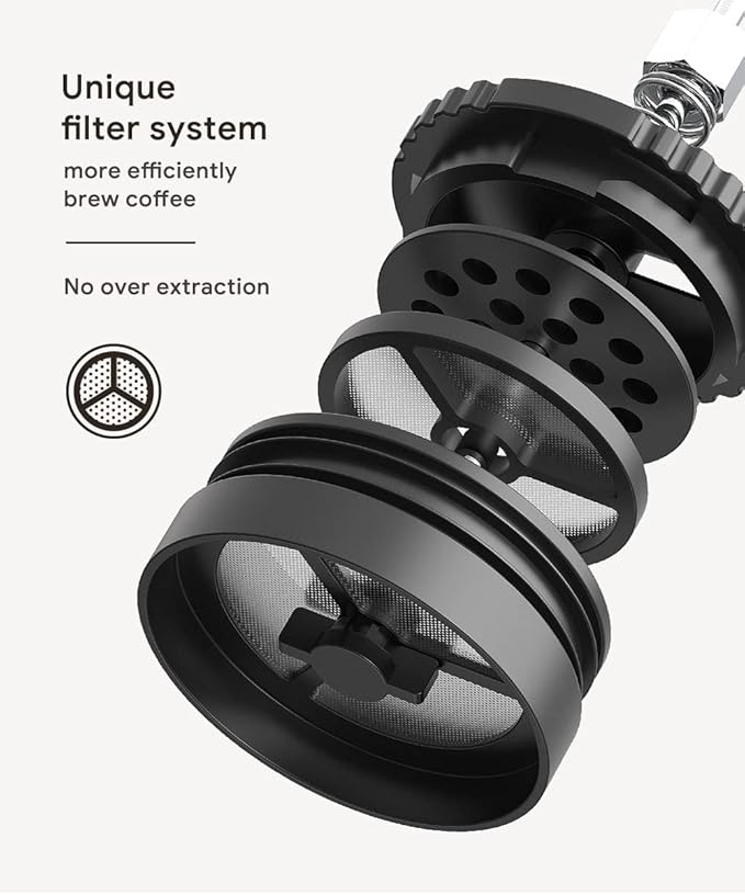 Portable French Press Coffee Maker Car-Go Vacuum Insulated Bottle, Travel French Coffee Maker With Unique Filter Stainless Steel Tea/Coffee Mug For Camping, 320ML