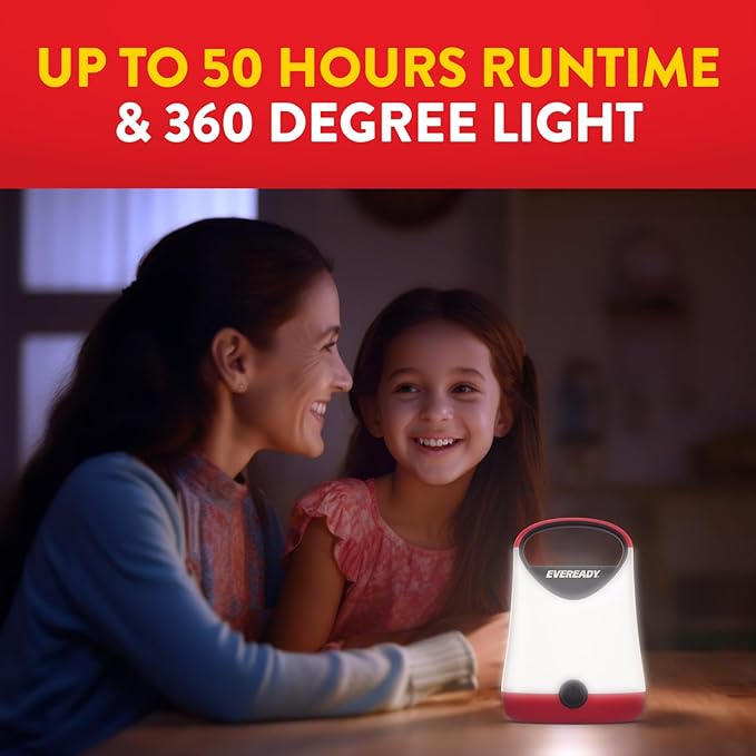 Eveready LED Camping Lantern X-250,Super Bright Tent Lights,Rugged Water Resistant LED Lanterns,100 Hour Run-time (Batteries Included),Red and Black,(Pack of 8)