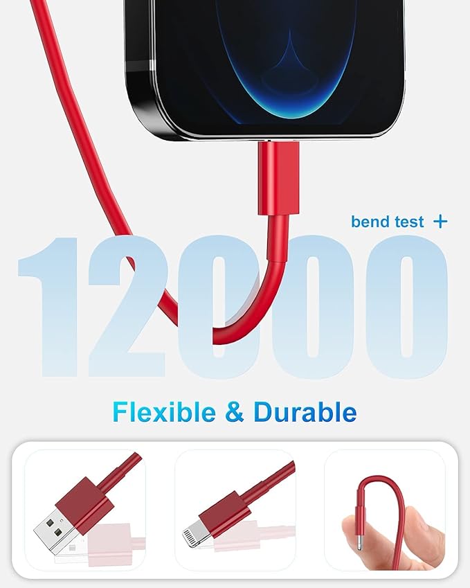 4 Pack [Apple MFi Certified] Apple Charging Cables 3ft, iPhone Chargers Lightning Cable 3 Foot, Fast iPhone Charging Cord for iPhone 14/14Pro/13/13Pro/12/11/11Pro/11Max/ X/XS/XR/XS Max/8, ipad(Red)