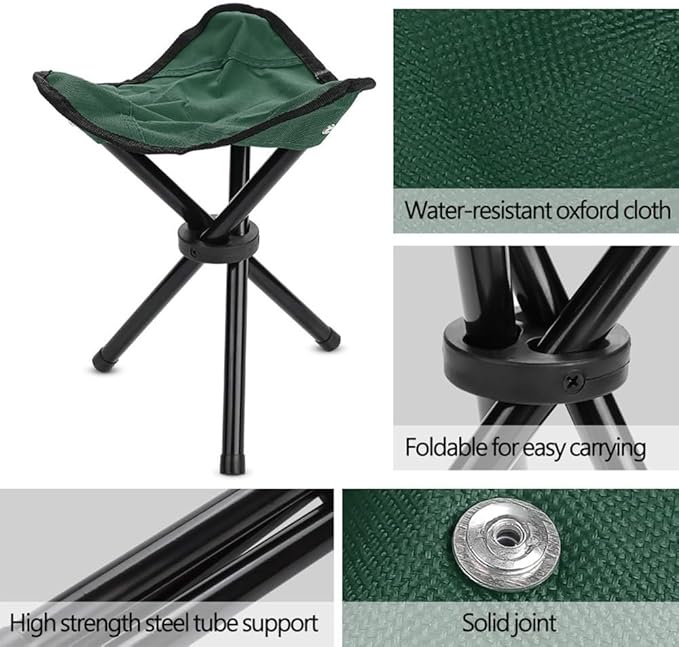 Folding Camping Stool with Carry Strap - Portable Tripod Lightweight 3-Leg Collapsible Chair for Outdoor Hiking, Fishing, Picnic & Travel(Green)