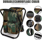 YESIACE Portable Hiking Camouflage Camping Stool, Folding Camping Chair Stool Backpack with Cooler Insulated Picnic Bag