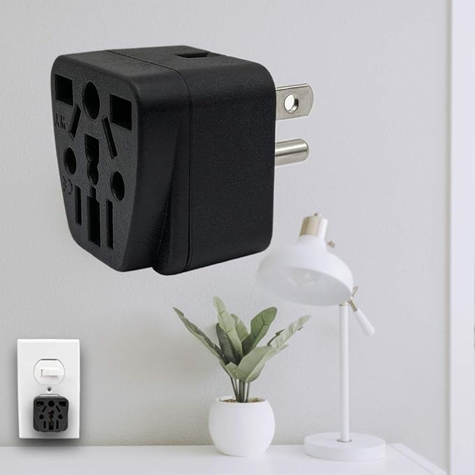 US Travel Plug Adapter EU/UK/AU/in/CN/JP/Asia/Italy/Brazil to USA (Type B), 3 Prong Grounded USA Wall Plug, International Mini Travel Adapter and Converter, Wall Outlet Power Charger Converter Black