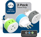 OREI Brazil Travel Plug Adapter with 2 USA Inputs - Travel 3 Pack - Type N (US-11C) Safe Grounded Use with Cell Phones, Laptop, Camera Chargers, CPAP, and More