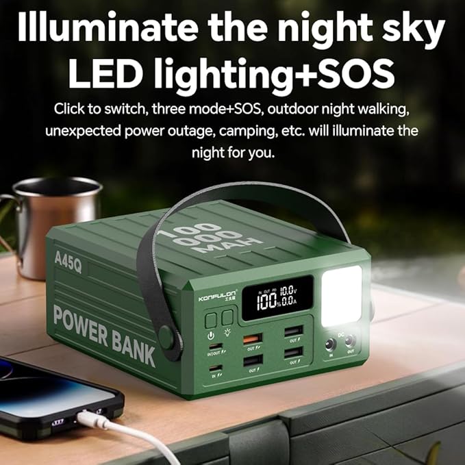 High Capacity Power Bank 100000mAh Fast Charging 22.5W PD 20W Portable USB C Battery Packs with 7 Outputs & LCD Display Battery Bank for iPhone, Samsung, iPad ,Macbook & Outdoors Camping (GREEN)