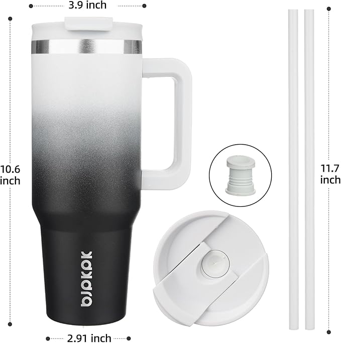 BJPKPK Insulated Tumblers With Handle And Straw 40 oz Stainless Steel Tumbler Cups With Lid,Day And Night
