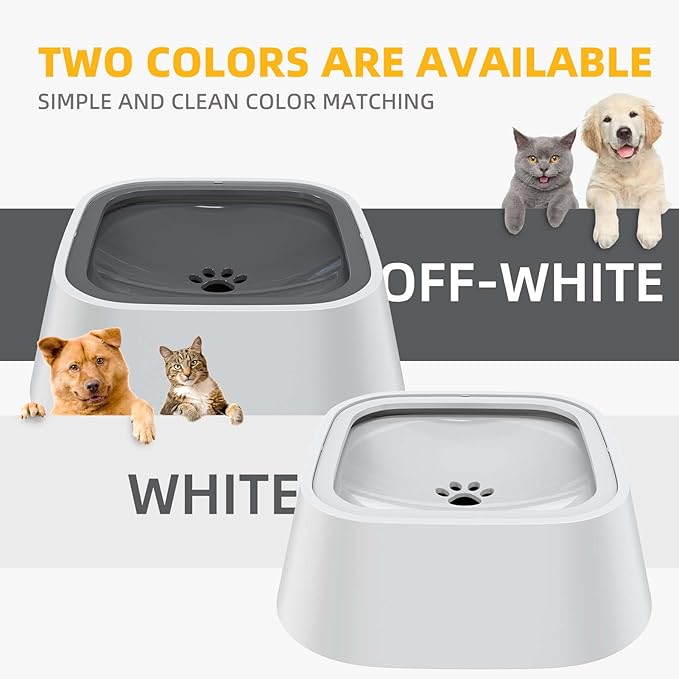 Splash-Proof Dog Drinking Bowl & Cat Water Bowl, 2-in-1 Pet No-Spill Slow Feeder with Floating Disk