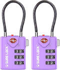 SURE LOCK TSA Approved Combination Luggage Locks with Open Alert Indicator – Durable Zinc Alloy Cable Travel Locks with Large Easy-Read Dials for Suitcases, Backpacks & Gym Bags(2, Purple 2 Pack)