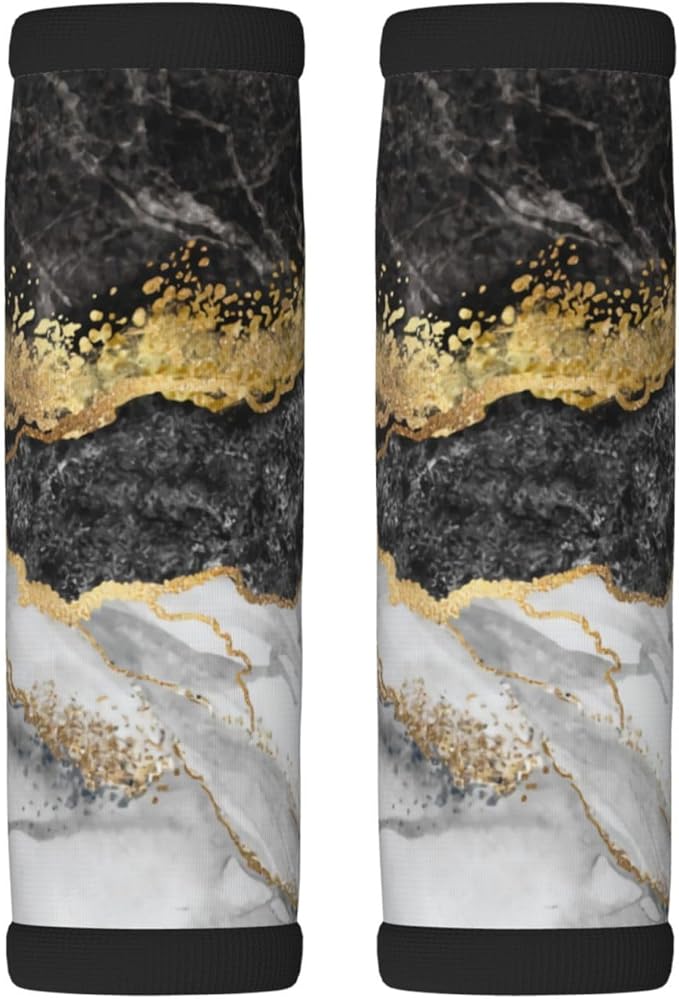 2 Pack Black Marble with Gold Pretty Luggage Handle Wraps Suitcase Tags Identifiers for Travel Accessories