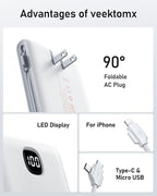Portable Charger for iPhone Built in Cables and Wall Plug 10000mAh, Power Bank for Phone, USB C Slim Battery Pack with LED Display Compatible with iPhone 17/16/15/14, Samsung