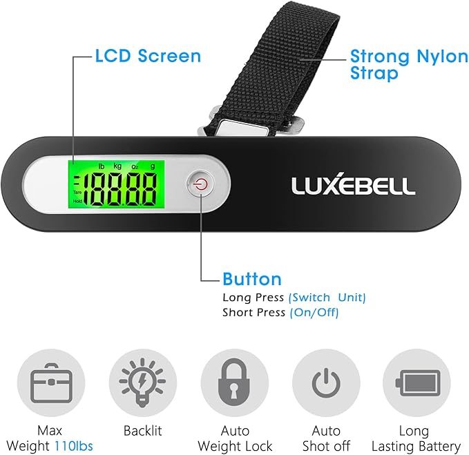 Digital Luggage Scale Vacation Travel Essentials Accessories Gifts for Traveler Portable Suitcase Handheld Weight Scale 110 lbs Hanging Baggage Travel Must Haves