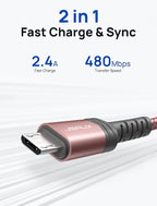 JSAUX (2-Pack 6.6FT) Micro USB Android Charger Cable Nylon Braided Cord Compatible with Galaxy S7 S6 J7 Edge Note 5, Kindle. MP3 and More-Pink