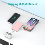 Sethruki Smallest Portable Charger with Built-in Cables 5000mAh,Ultra Slim Power Bank,Mini High Speed External Battery Packs,Lightweight USB C Phone Charger for iPhone Samsung Google Android (Pink)