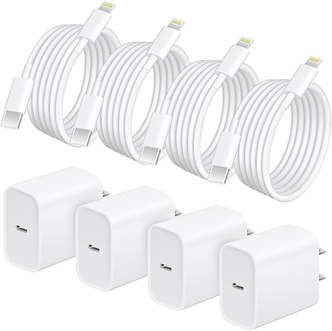 AISNI iPhone Charger Fast Charging 4 Pack 20W PD USB C Charger Block with 6 FT MFi-Certified Type C Fast Charging Cable Compatible for iPhone 14/13/12/11 Pro Max/Xs Max/XR/X,iPad-White