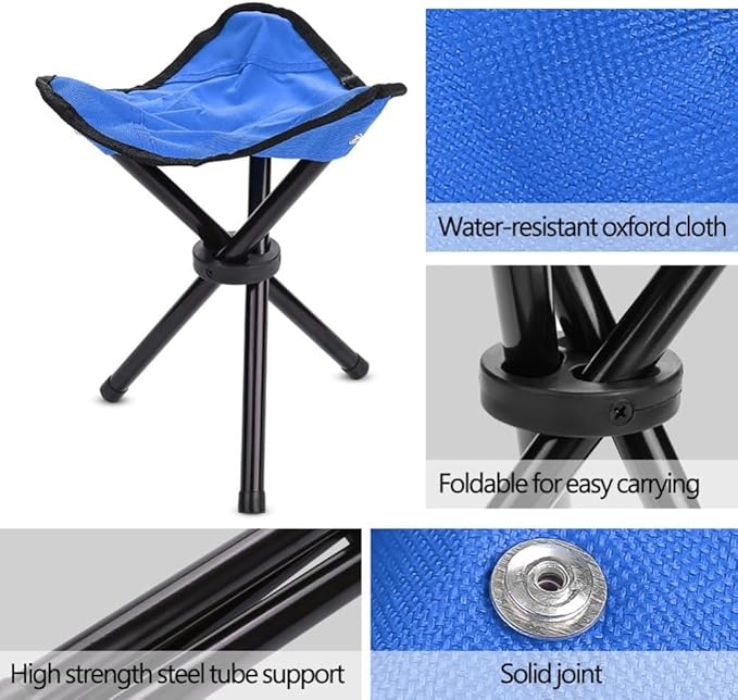 Folding Camping Stool with Carry Strap - Portable Tripod Lightweight 3-Leg Collapsible Chair for Outdoor Hiking, Fishing, Picnic & Travel(Blue)