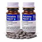 Potable Aqua Water Purification Tablets, Portable and Effective Water Purification Solution for Camping, Hiking, Emergencies, Natural Disasters and International Travel, Two 50ct Bottles, Blue