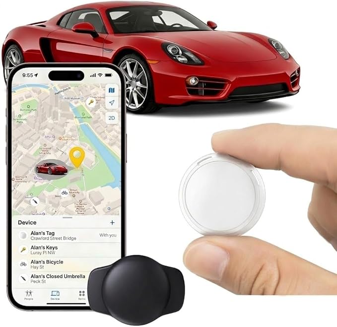 GPS Tracker for Vehicles Hidden Magnetic Case Car Tracker Device Works with Apple Find My (iOS Only) Waterproof Worldwide Real-Time Tracking for Cars No Subscription No Monthly Fee Replaceable Battery
