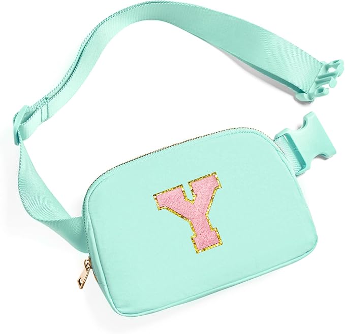 Gitus Belt Bag Fanny Pack Crossbody Bags with Initial Letter Patch Cute Stuff Birthday Gifts for Teenager Girls Trendy Preppy Stuff for Teen Girls Cool Stuff for Teens (Mint Green-Y)