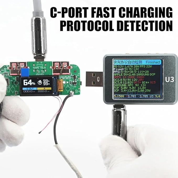 USB 22.5W Fast Charging Step-Down Converter Power Bank Module with PD QC FCP VOOC Protocols Type-C and Dual USB Ports TFT Display Multiple Safety Protection